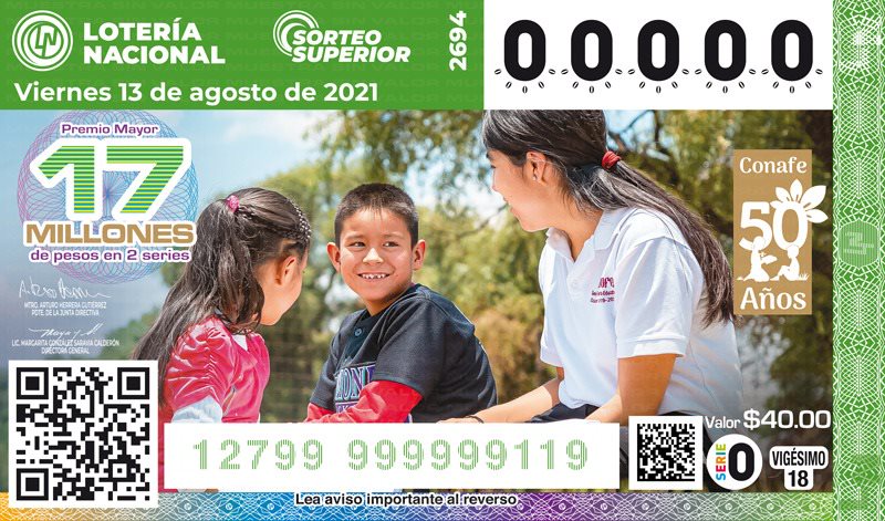 Celebra el Conafe su 50 Aniversario con billete conmemorativo de la Loteria Nacional y Sorteo Superior