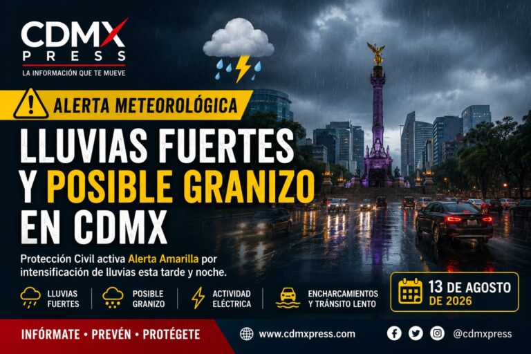 Lluvia intensa en calles de la Ciudad de México.